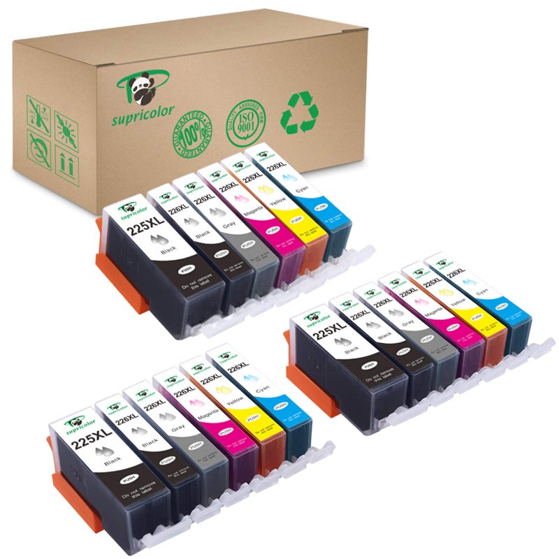 Supricolor 18 Pack PGI-225 CLI-226 Ink Cartridges High Yield Compatible with PIXMA iP4820 iP4920 iX6520 MG5120 MG5320 MG6120 MG6220 MG8120 MG8220 MX712MX882 MX892 Wireless(with Gray) - Image 1